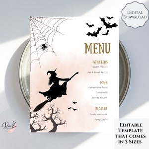 Bearbeitbare Halloween-Menüvorlage, druckbares Menü, Speisen-Getränk-Menükarte, Restaurant-Halloween-Specials, Halloween-Party, mehrere Größen