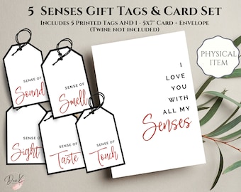 Etiquetas y tarjetas de regalo impresas "5 Senses", regalo de cumpleaños para él, regalo de cumpleaños para ella, regalo de aniversario, para mamá, regalo de San Valentín.