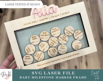 Hucha con marcadores de hitos para bebés (archivo SVG para láser), marcadores de hitos para bebés para hacer tú mismo, decoración para la habitación del bebé, regalo para recién nacidos hecho a mano, regalo para baby shower, Glowforge, XTool