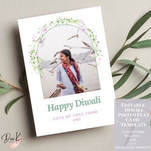 Modelo de cartão de felicitações com foto floral feliz Diwali, Deepavali, minimalista, modelo digital, cartão de felicitações on-line, lembrança de foto
