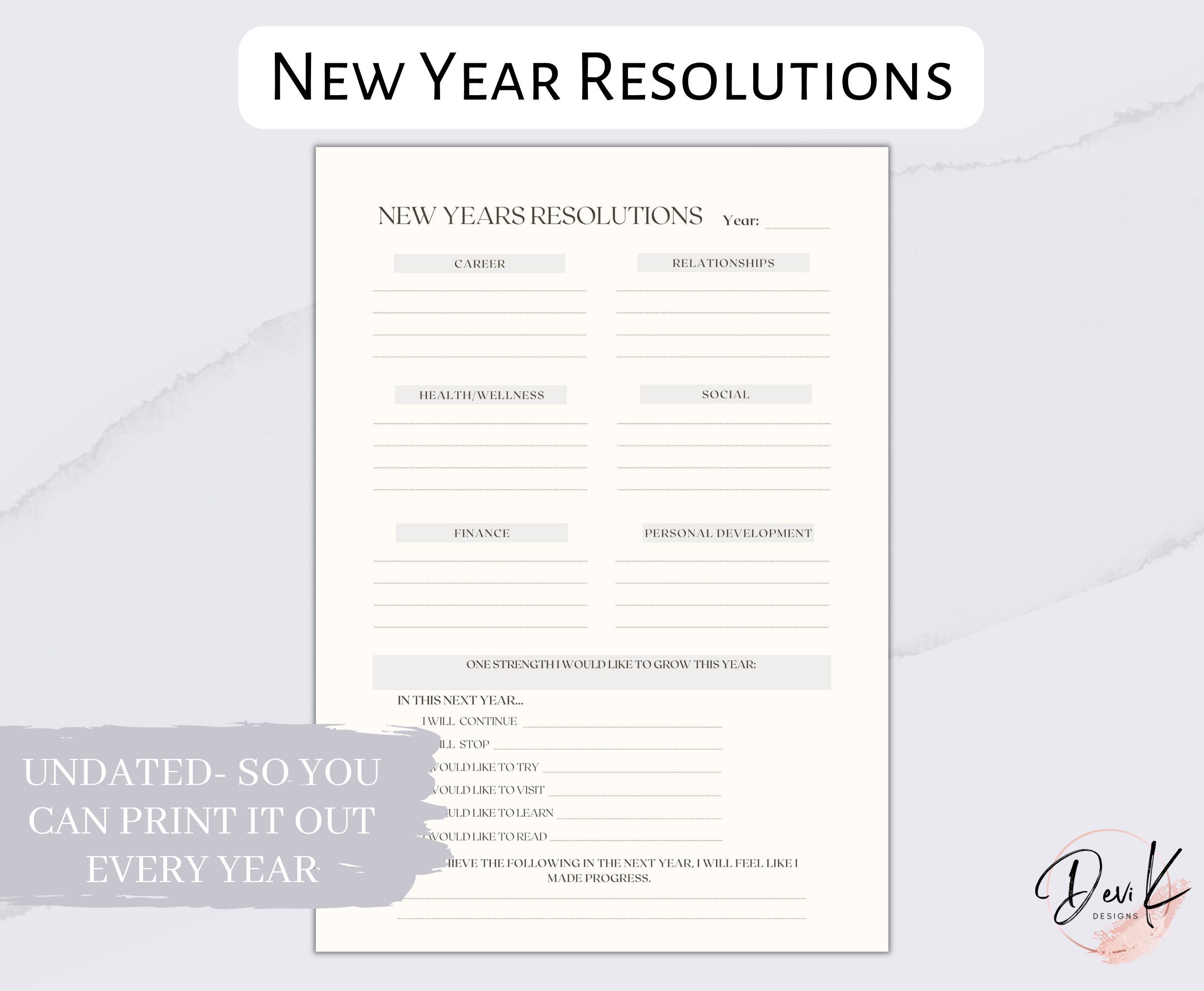 2026 New Years Resolutions Printable, Yearly Goals Planner, Self-growth ...
