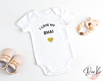 I Love My Bhai Baby Bodysuit, Gift from Big Brother, Baby Gift, Baby Bodysuit, Baby Shower gift, Indian, Gujarati, Big Brother to Baby