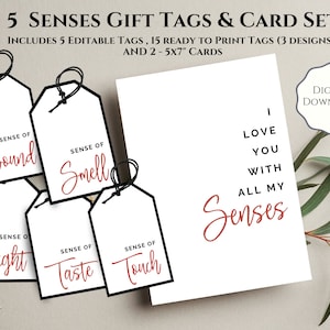 5 Senses Gift Tags & Card for Birthdays, Anniversary, Valentine's Day,  Christmas Romantic Gift Ideas for Husband, Wife, Him or Her LN08 