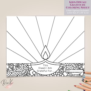 Printable Diwali Kids Gratitude Coloring Sheet, Diwali Kids Activities, Deepavali, Diwali Party Kids Activities, Classroom, Instant Download
