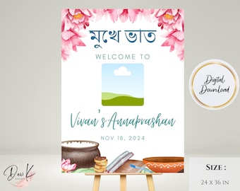 First Rice Ceremony Annaprashan Welcome Sign with Picture Template, Pasni, Annaprasana Digital Download, Newborn Rice Ceremony Sign