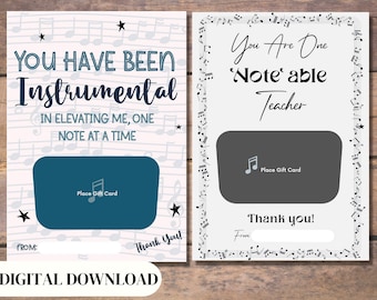 Music Teacher Appreciation Gift Card Holder, Note-able Teacher, Digital Download, Thank You Card, Printable