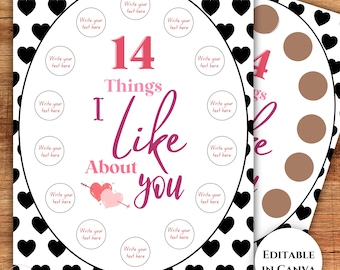 14 Things I Like About You Printable Scratch Off, Editable, Friends Gift, 14 Things I or We Like About You, Gift for Friends, Kids, Him