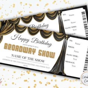 Billet cadeau modifiable pour Broadway, billet pour Broadway, billets pour les comédies musicales, billet cadeau imprimable, modèle de billet pour Broadway, billet d'entrée imprimable