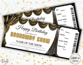 Bearbeitbares Broadway-Geschenkticket, Broadway-Eintritt, Musicaltickets, Ticketgeschenk zum Ausdrucken, Broadway-Eintrittskarte, druckbare Eintrittskarte