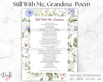 Poema en memoria de la abuela para imprimir / Regalo de condolencia por la pérdida de la abuela / Arte mural botánico en recuerdo / Impresión de recuerdo funerario