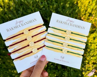Conjunto Rakhi hecho a mano de 4, Rahkri Rakhdi Rakhee, Raksha Bandhan, colgante Ohm, amistad de cuerda, hilo de algodón fino, pulsera hecha a mano