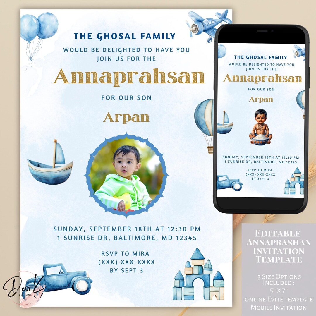 First Rice Ceremony Invitation Template | Blue Boy Annaprashan | Photo ...