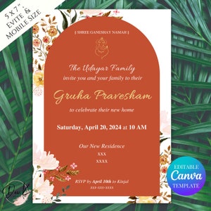Gruha Pravesham Editable Invitation Template, Griha Pravesh Invitation, Vaastu Pooja Invite Card, Indian Housewarming, Pooja Invitation image 3