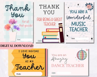 Teacher Appreciation Gift Tag Bundle, Dance / Music Teacher, Printable Thank You Tags, End of Year Gifts, Digital Download