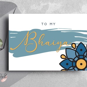 Bhaiya, Brother, Raksha Bandhan Card, Rakhi Card, Modern Rakhi Card, Blank Card, Printable, INSTANT DIGITAL DOWNLOAD