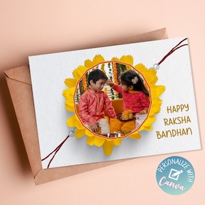 Aangepaste foto Raksha Bandhan-kaart, gepersonaliseerde Rakhi-fotokaart, moderne Rakhi afdrukbaar, instant digitale download