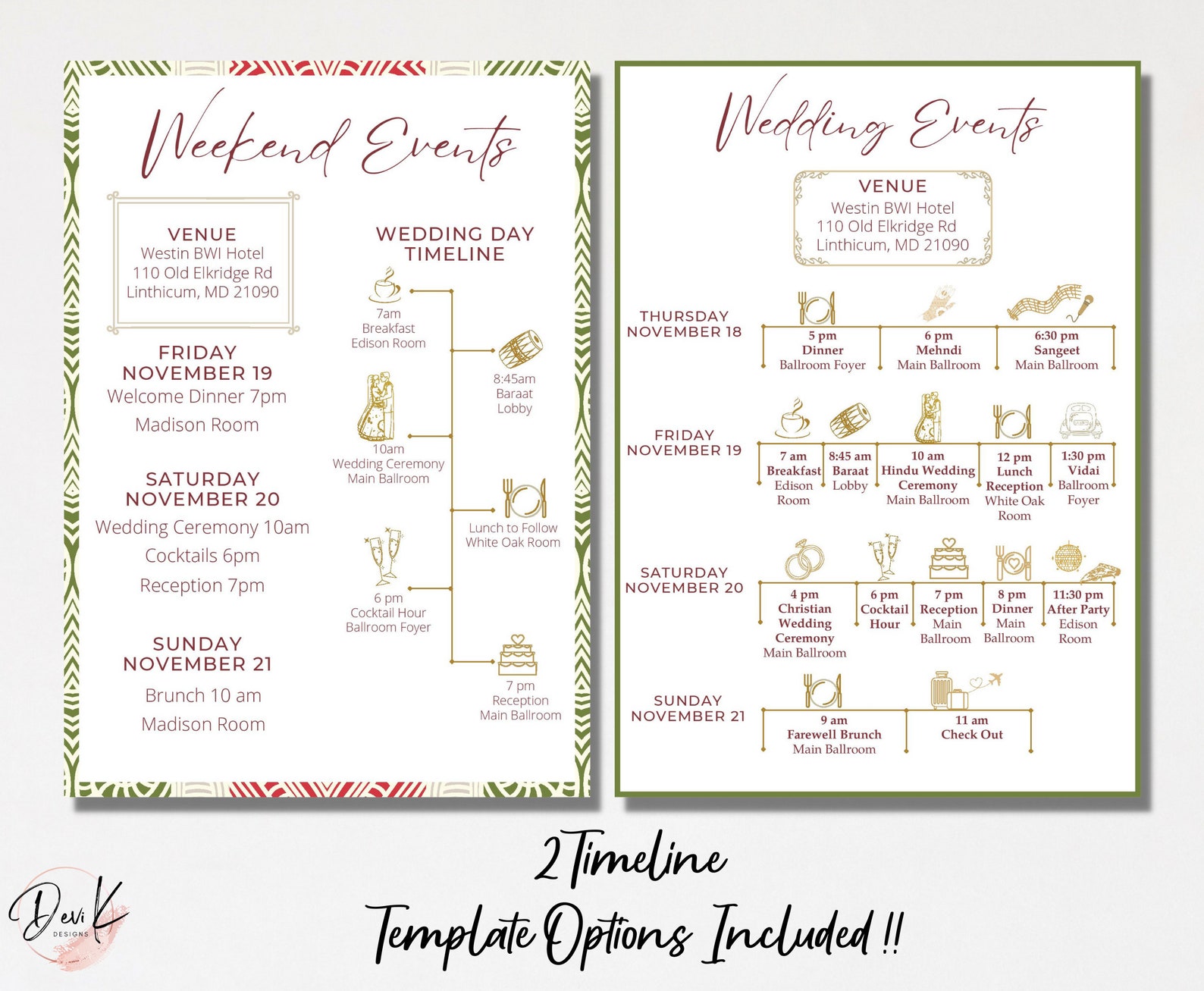 Editable Ornate Dupatta Pattern Itinerary, Event Timeline Instant ...