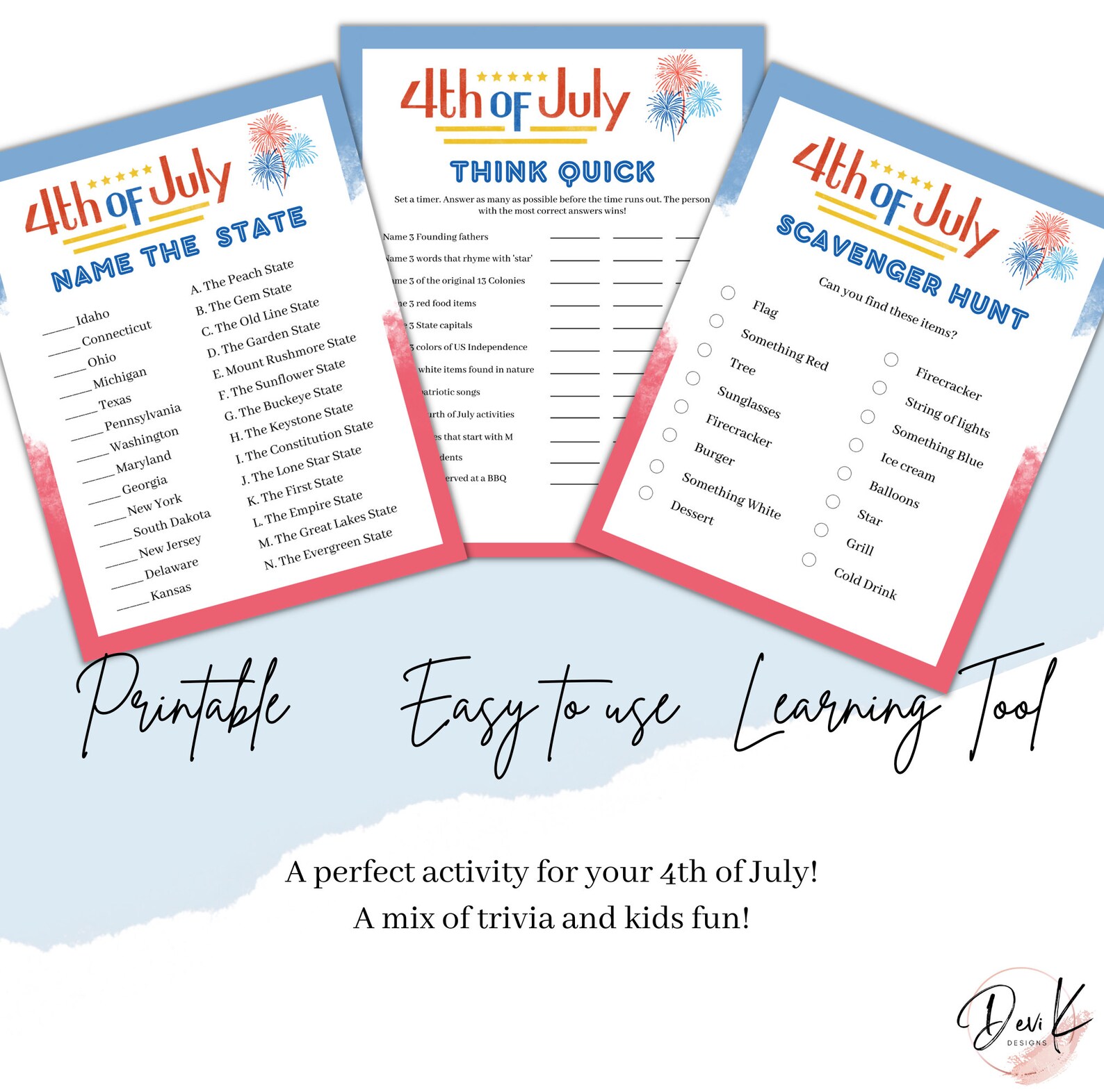 4th of July Printable Game Bundle, 4th of July Trivia Games, Scavenger ...