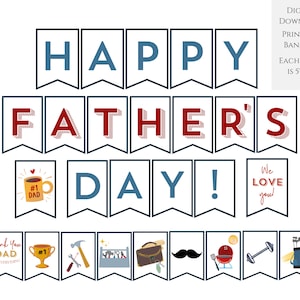Happy Father's Day afdrukbare banner 2025, beste vader, afdrukbare Fathers Day Party banner, vlaggetje voor thuis Vaderdag decoratie pdf