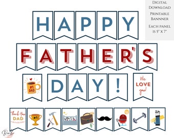 Happy Father's Day afdrukbare banner 2026, beste vader, afdrukbare Fathers Day Party banner, vlaggetje voor thuis Vaderdag decoratie pdf