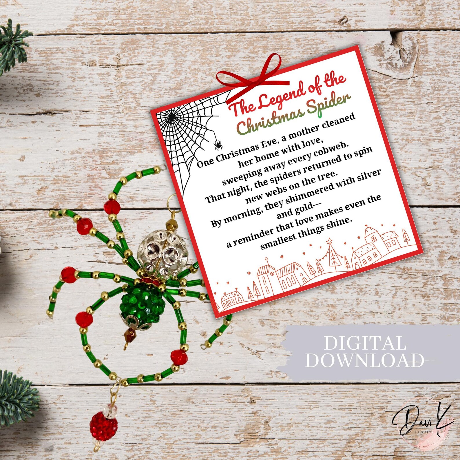 Christmas Spider Printable Tags, the Legend of the Christmas Spider