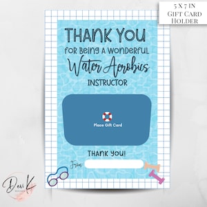 Titular de la tarjeta de regalo del instructor de aeróbic acuático, regalo del instructor de aeróbic acuático, agradecimiento al maestro, descarga digital, tarjeta de agradecimiento, imprimible