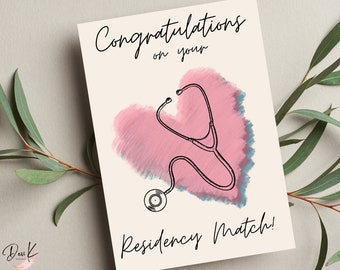 Congratulations on Your Residency Match Card, Residency Match Day 2024, 5x7, Printable, Virtual, Match Day Gift, Doctor, Heart