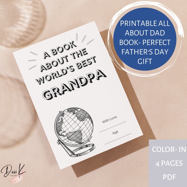 World's Best Grandpa, All About Grandpa Printable Book for Father's Day, Printable Gift from Kids, Perfect Kids Activity & Keepsake,Color-in