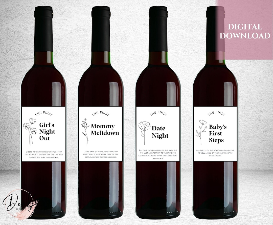 New Mom's First Milestone Printable Wine Labels Set of 4 Minimalist Boho Instant Download New ...