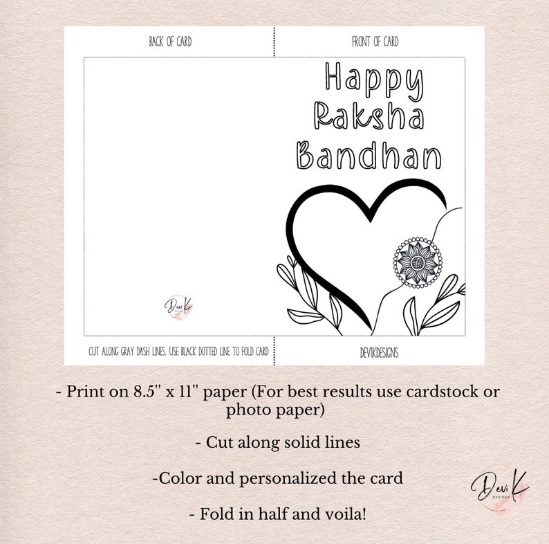 Printable Coloring Kids Raksha Bandhan Card, Rakhri Card, Modern Rakhi Card, Sibling Card, Blank ...