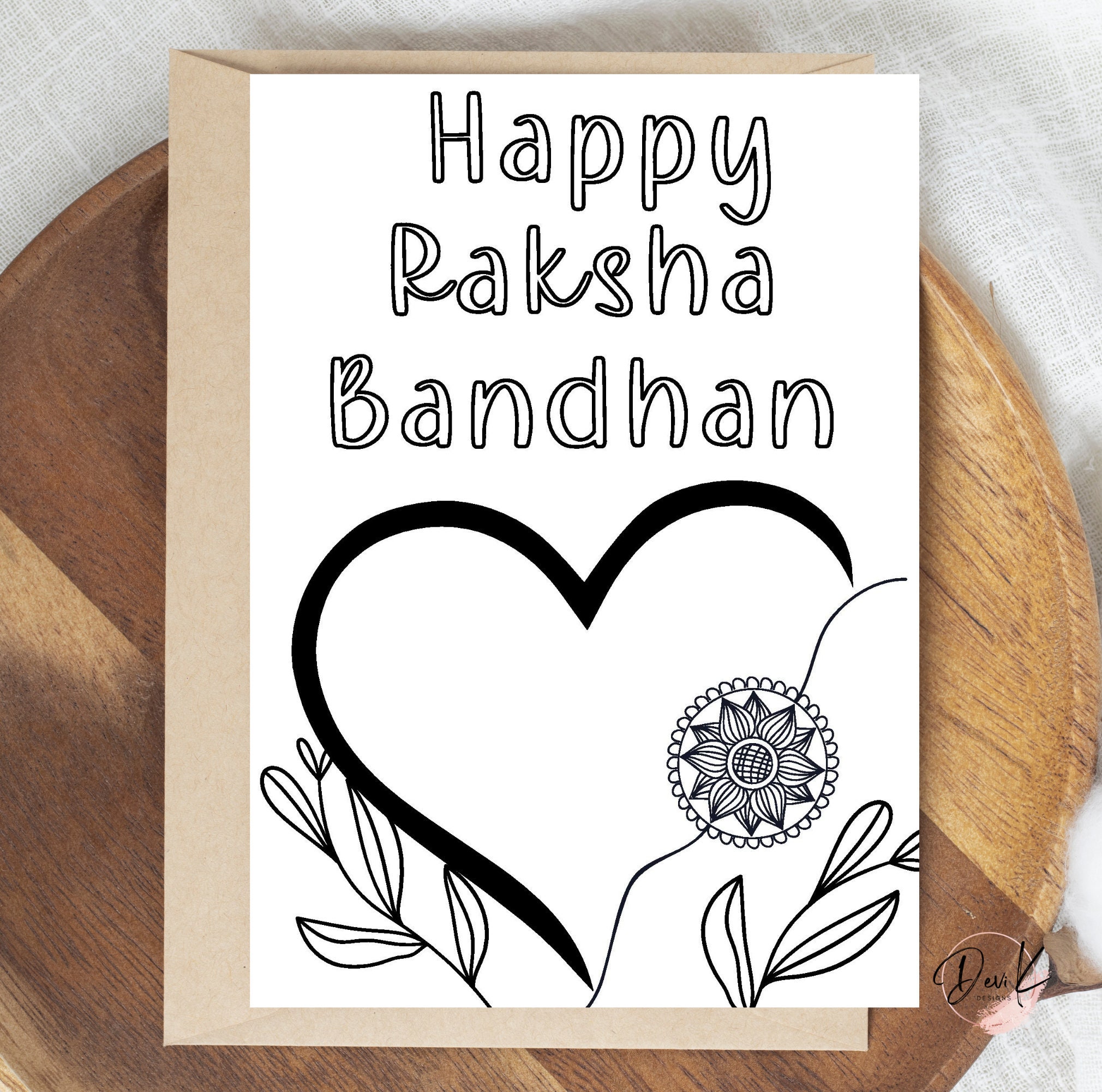 Printable Coloring Kids Raksha Bandhan Card, Rakhri Card, Modern Rakhi Card, Sibling Card, Blank ...