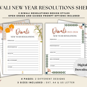 Diwali New Year Resolutions Sheets, Family Friendly Activities, Indian New Year, Diwali Printable, Goal Setting, Digital Download