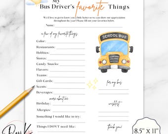 Les choses préférées des chauffeurs de bus, Questionnaire sur les cadeaux souhaités pour les chauffeurs de bus, Sondage sur les préférences, Rentrée scolaire, Remerciements, PDF imprimable