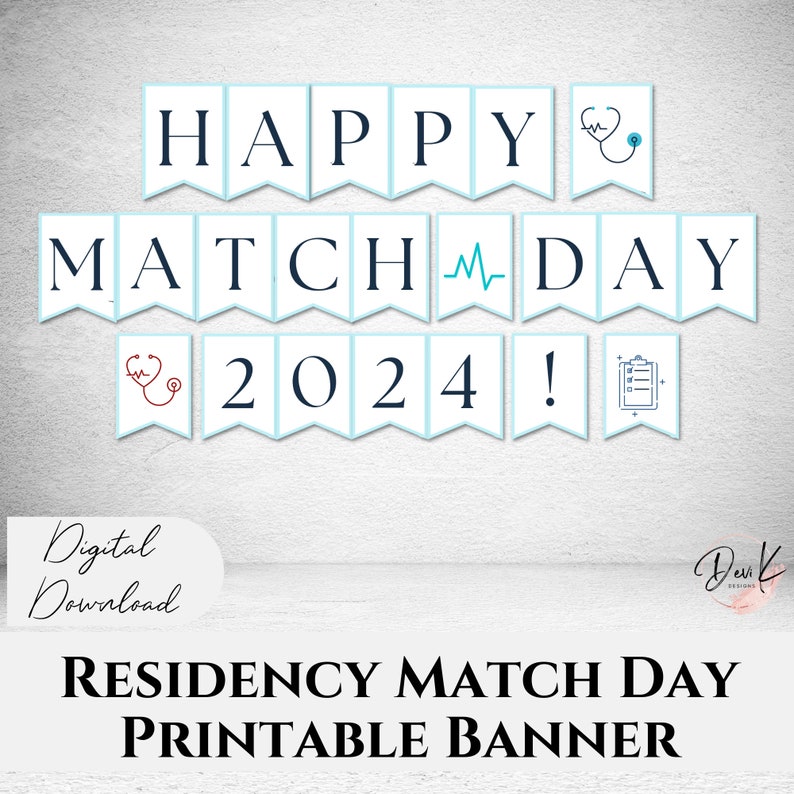 Happy Match Day 2024 Printable Banner, Blue, Residency Match Day