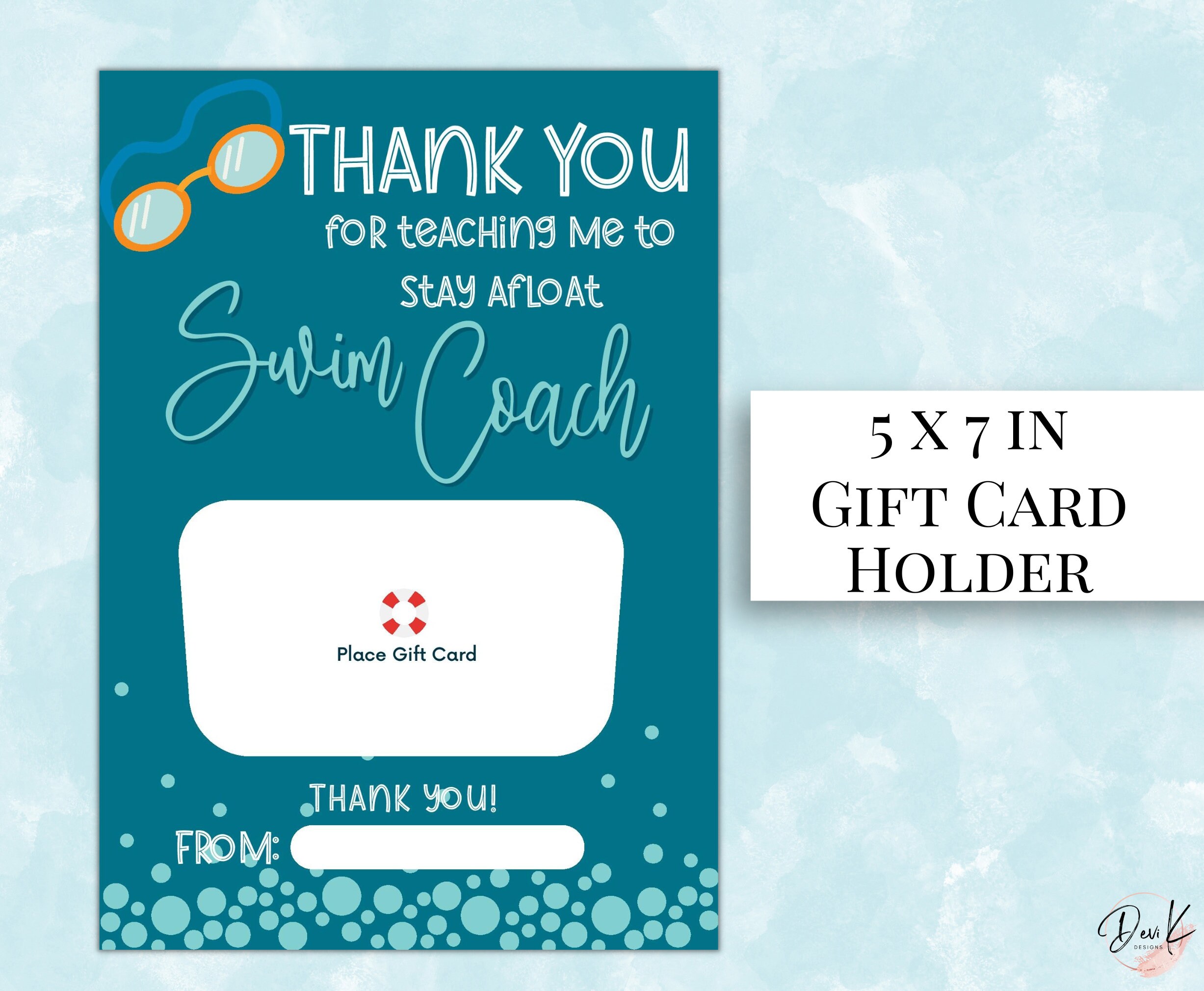 Swim Coach Gift Card Holder Swim Teacher Gift Swim Etsy