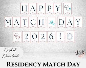 Happy Match Day 2026 Printable Banner, Residency Match Day, Medical School Virtual Match Party, Instant Download, Pink
