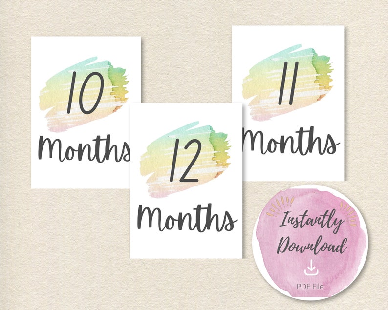 Printable Baby Monthly Milestone Cards Rainbow Watercolor - Etsy