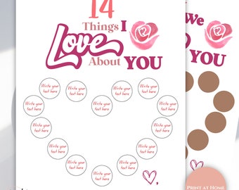 14 Days of Love Printable Scratch Off, Valentine's Day Gift, 14 Things I or We Love About You, Love Notes, Gift for Her, Gift for Kids