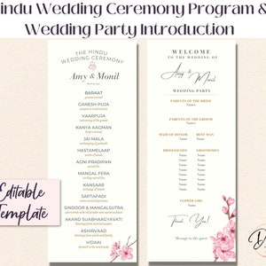Editable Hindu Gujarati Wedding Ceremony Program, Wedding Party Introduction, Indian Wedding, Hindu Infographic, Pink Blossoms
