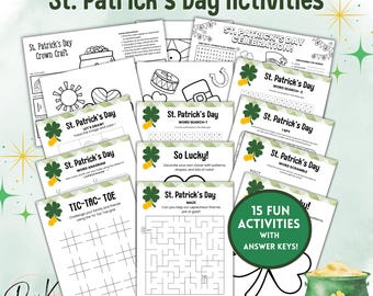 Actividades imprimibles para niños del Día de San Patricio, 15 actividades divertidas para la educación en casa y el aula, Veo veo, Manualidad de corona, Sopa de letras, Páginas para colorear