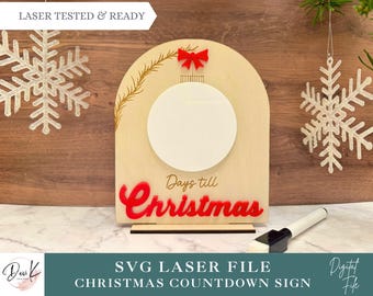Letrero de cuenta regresiva para Navidad, archivo láser SVG/Días hasta Navidad/Letrero de cuenta regresiva de borrado en seco, archivo Glowforge y XTool