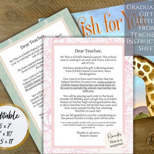 Cartas editables del libro de graduación de los maestros Plantilla imprimible, Floral, Instrucciones para la carta del maestro, Regalo de graduación, Recuerdo