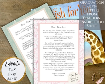 EDITABLE Graduation Book Letters from Teachers Printable Template, Floral, Instructions for Teacher Letter, Graduation Gift, Keepsake