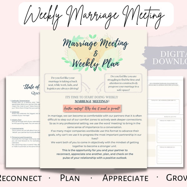 Weekly Marriage Meeting | Relationship Worksheet | Printable | Couples Workbook | Marriage Planner