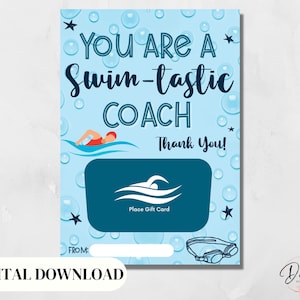 Swim Coach Gift Card Holder, Swim Instructor Gift, Swim-tastic, Teacher Appreciation, Digital Download, Thank You Card, Printable