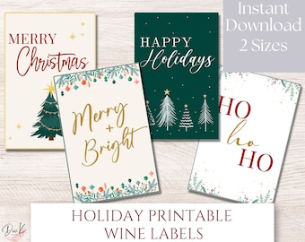 Christmas Printable Wine Labels, Holiday Wine Labels, Last minute Gift, Two Sizes, Instant Download