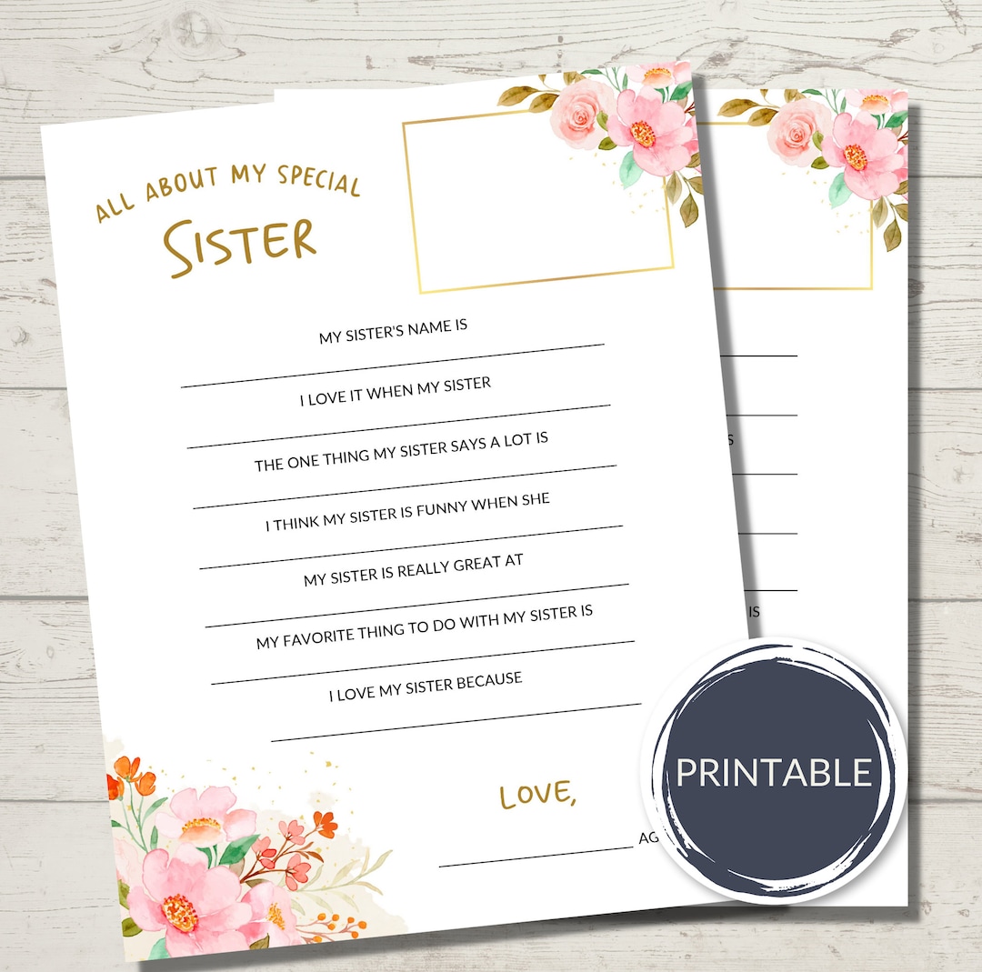 All About My Sister Printable Questionnaire, Raksha Bandhan Activity, Siblings, Gratitude ...