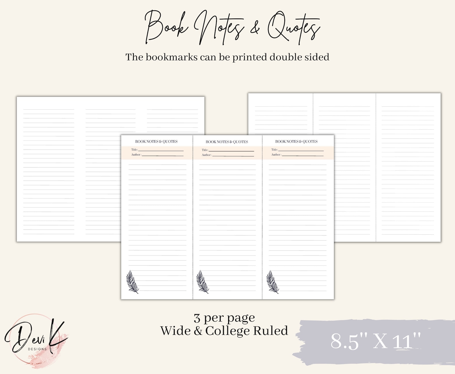 Notw Bookmark Book Notes & Quotes Printable Bookmarks, Reading Log Bookmark, Note ...