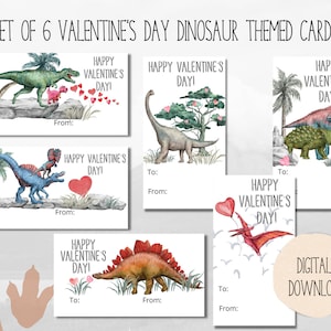 Druckbare Dinosaurier-Valentinstagskarten, Kleinkind-Valentinstagskarten, 6er-Set, Kindergarten-Klassenzimmer-Valentinstagskarten, Sofort Download