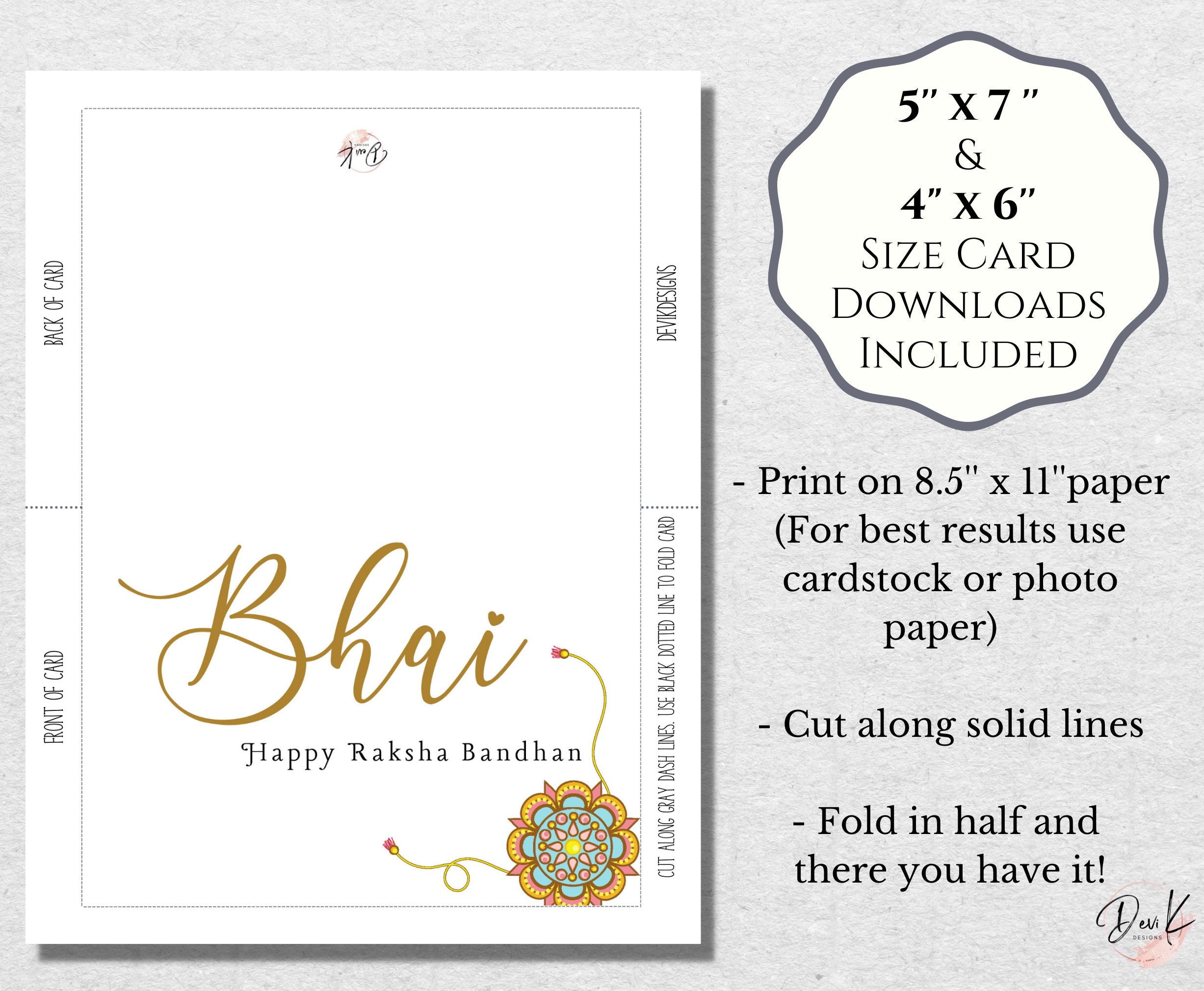 Printable Raki Card Happy Raksha Bandhan Card, Bhai Rakhi Card, Modern Blank Card ...